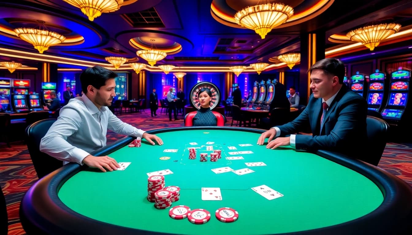 Experience the thrill of high-stakes poker at 98win, with vibrant gameplay showcasing color-rich chips and elegant cards.