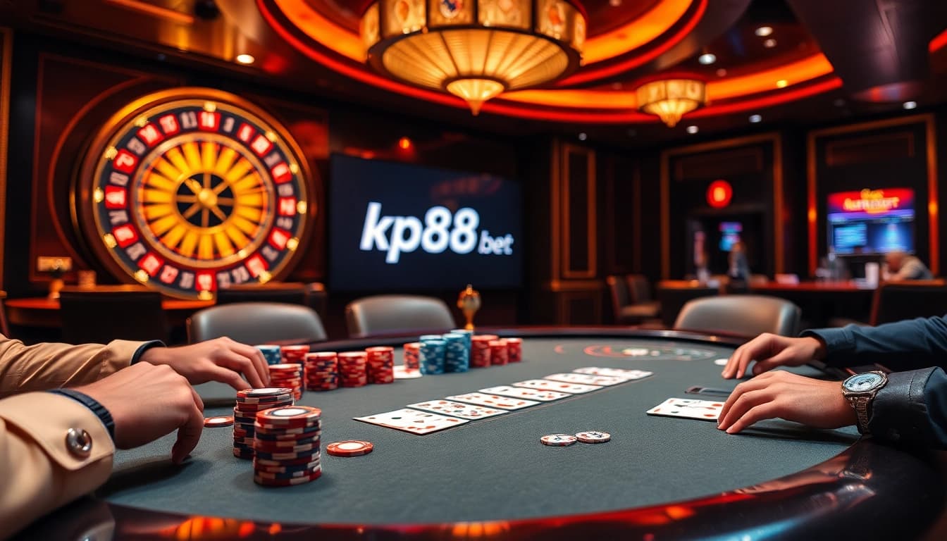 Experience the thrill of kp88 bet at a luxurious poker table with vibrant chips and exciting gameplay.