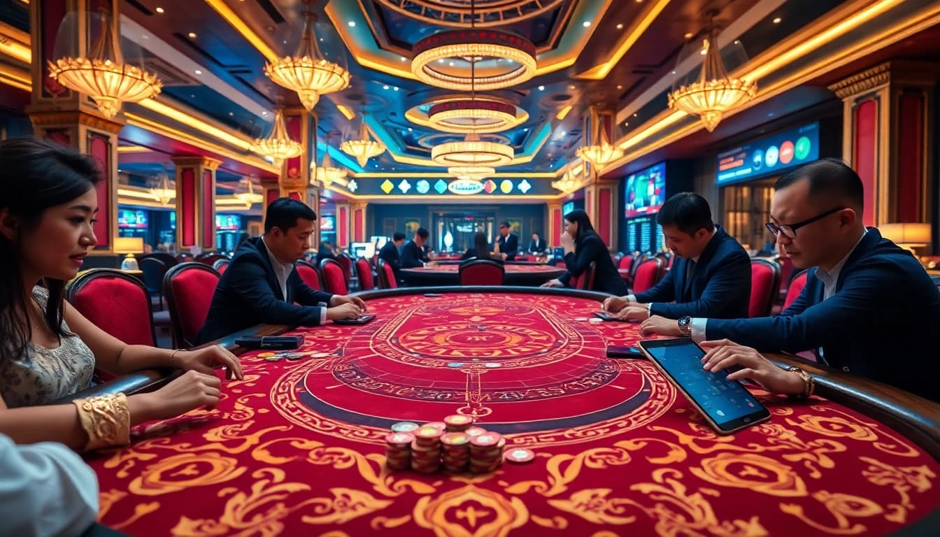 Xóc đĩa tối ưu cho điện thoại displayed at a luxurious casino table with engaging gameplay and vibrant atmosphere.