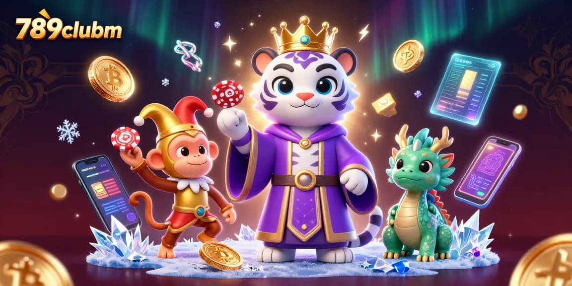 Engage in thrilling gameplay with 789clubm while enjoying a vibrant illustration of a tiger, monkey, and dragon amidst casino elements.