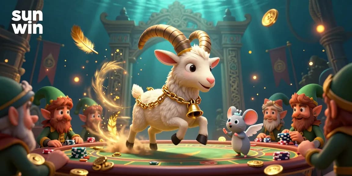 Experience the exciting world of sun win with a whimsical casino illustration featuring lively characters and vibrant elements.