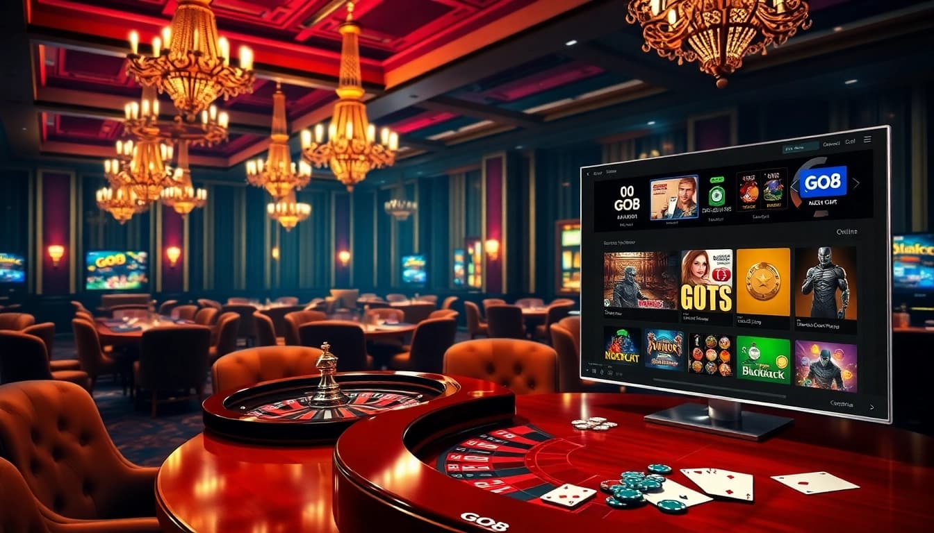 Players enjoying the excitement of GO8 at luxurious casino tables with roulette wheels and cards.