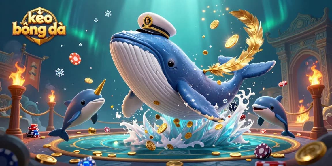 Engage with kèo bóng đá through vibrant 3D whales, dolphins, and coins in a rich casino scene.