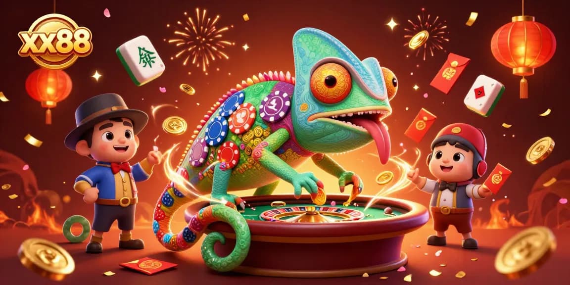 Experience thrilling gameplay at xx88 with a vibrant 3D casino scene filled with colorful characters and lucky symbols.