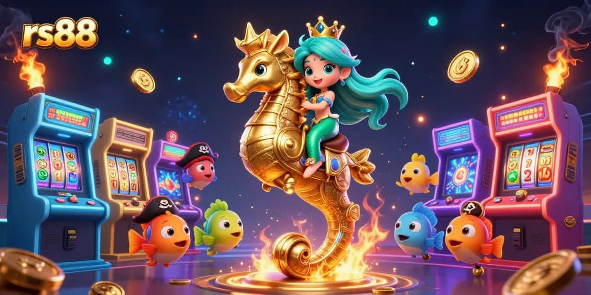 Engage with rs88 casino thrills, featuring a vibrant mermaid, seahorse, and playful characters amid colorful slot elements.