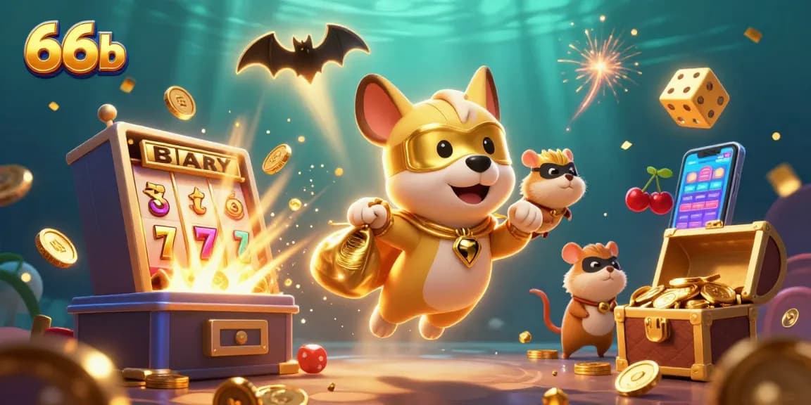 66b showcases heroic dog and hamster with jackpot excitement in a vibrant digital casino world.
