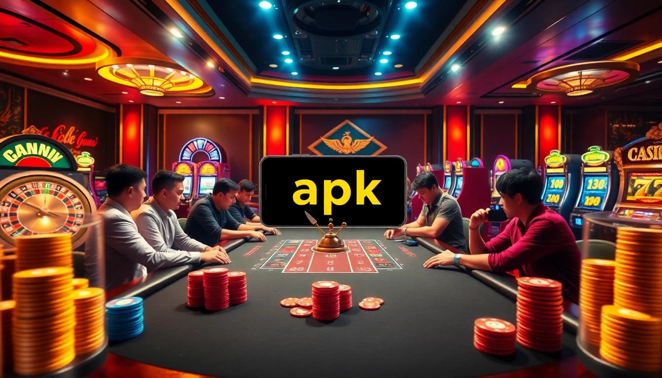 Engage with app - đăng ký nhận 58k in a luxurious casino setting filled with poker, roulette, and slot machines.