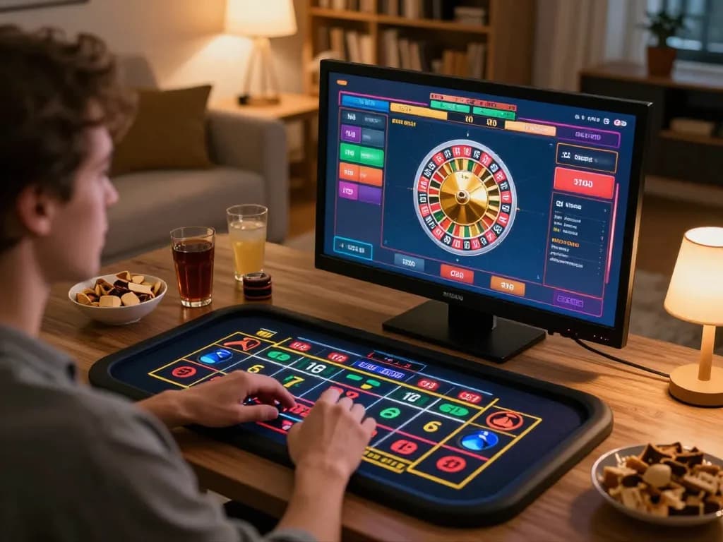Engaging rotation of a roulette wheel depicted in the sunwin online gaming app on a cozy home setup.