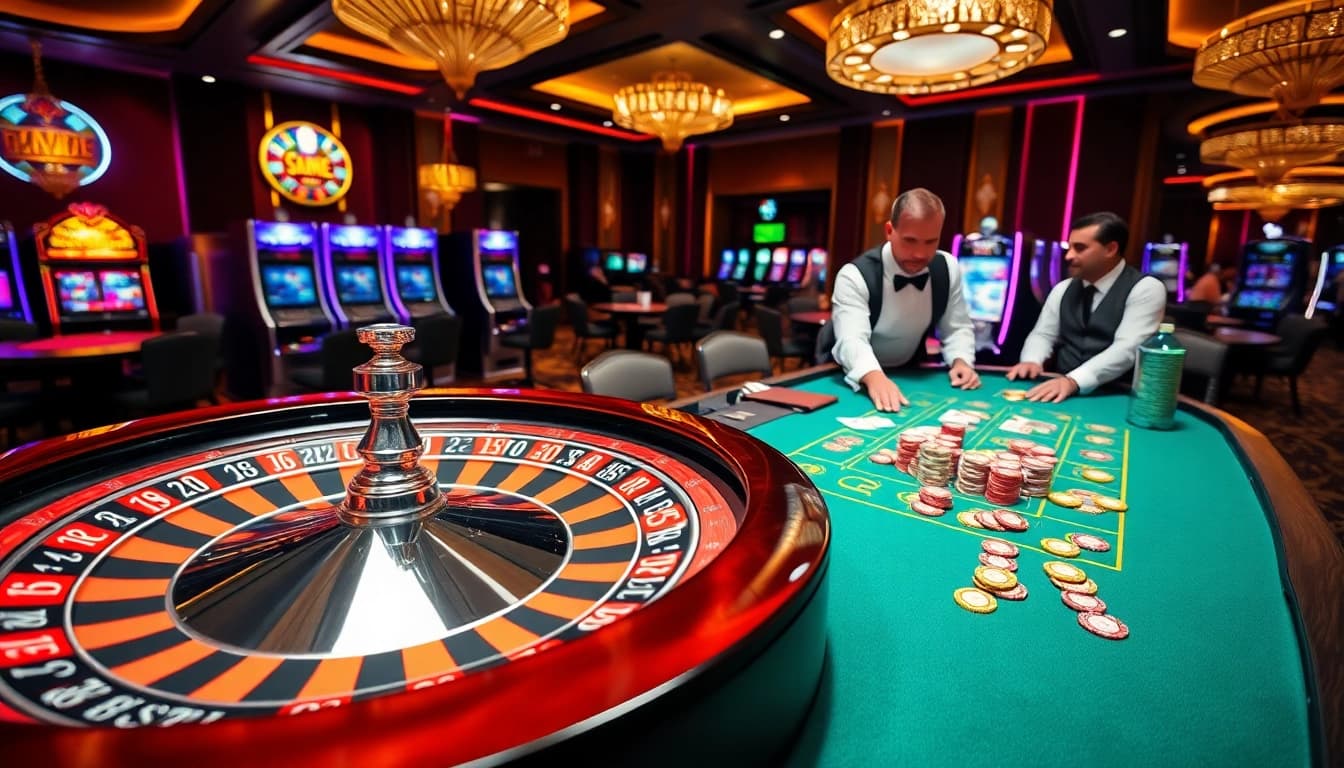 G28 casino scene showcasing a roulette wheel and engaging table games for an exciting gambling experience.