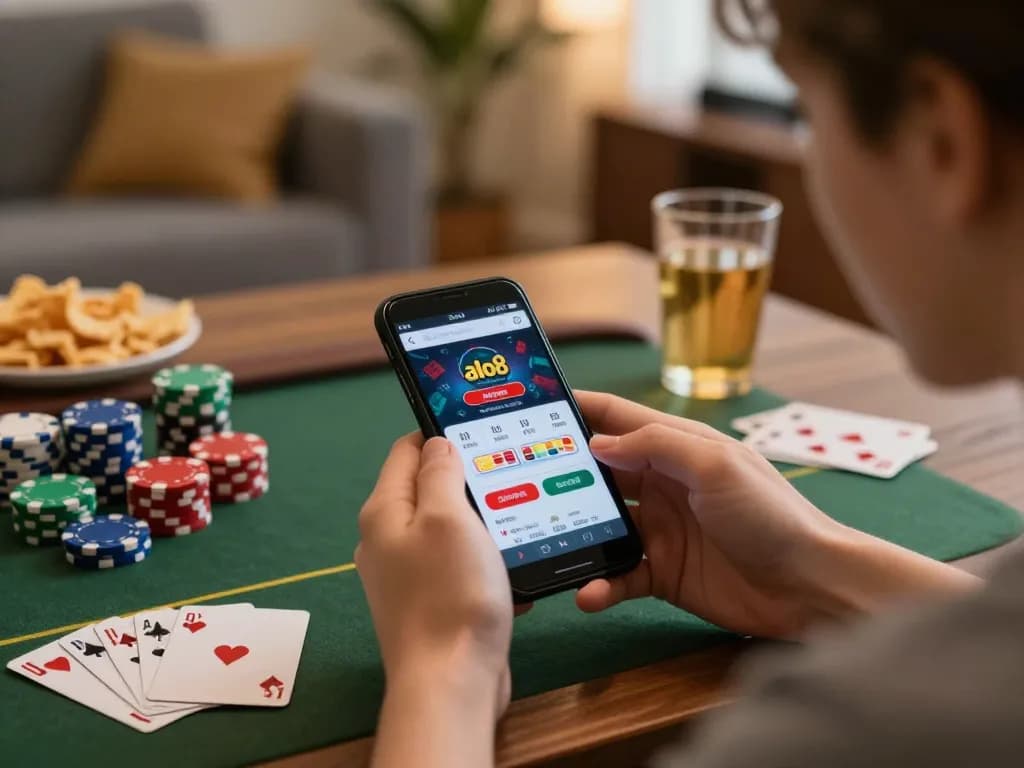 Alo8 user placing bets on their smartphone during an exciting online gaming session.