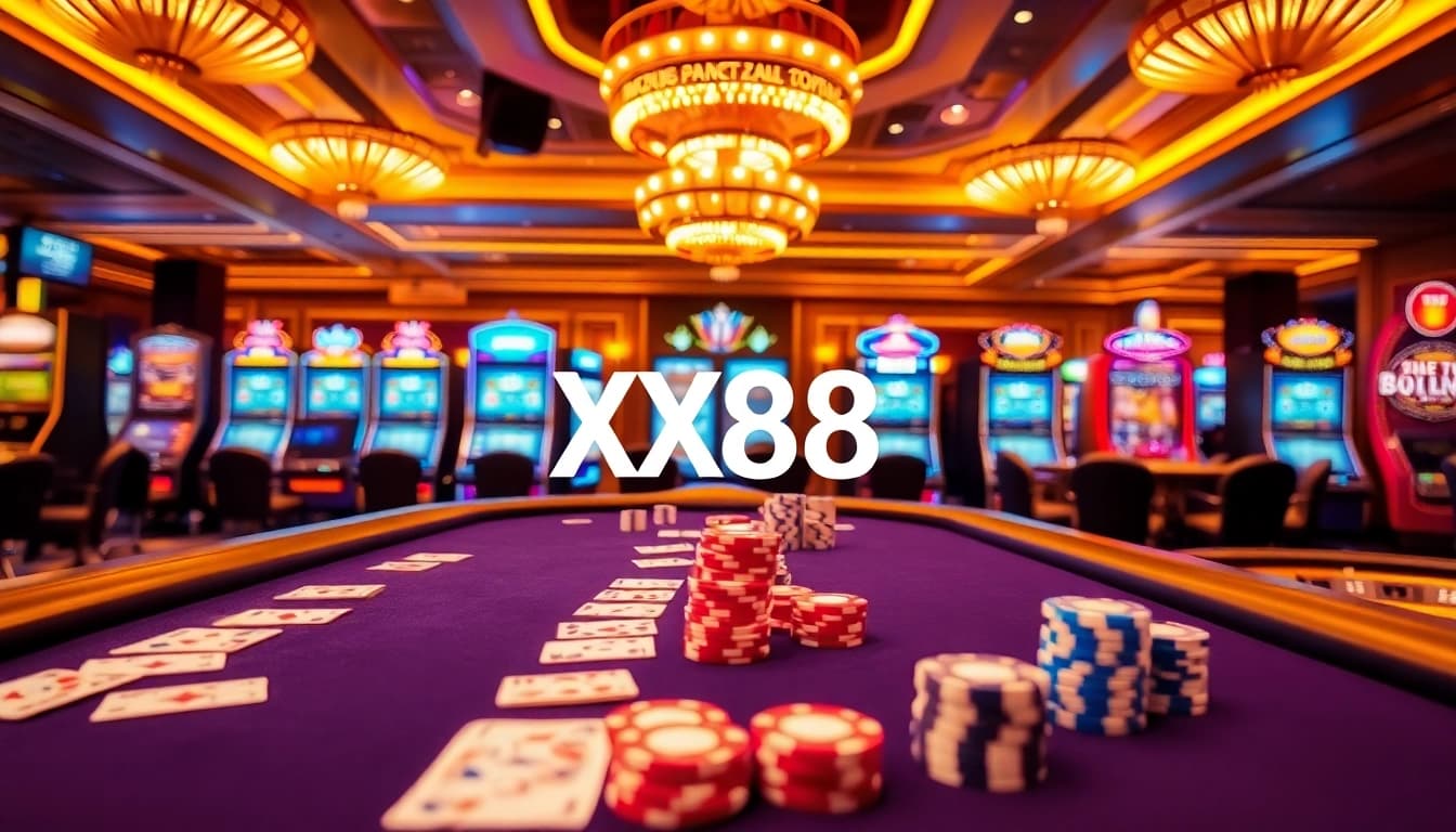 Experience the thrill of XX88 casino gaming with vibrant tables and illuminated slots.