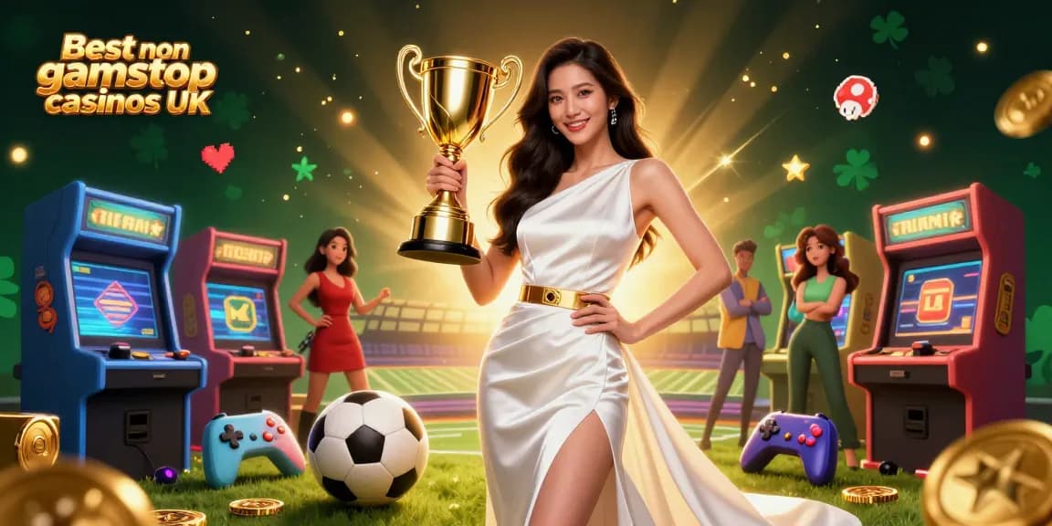 Experience the excitement of the Best non gamstop casinos UK with a victorious online player in a dynamic 3D illustration.