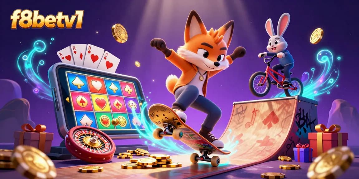 Experience thrilling gaming with f8betv1 in this vibrant casino art featuring dynamic characters and exciting symbols.