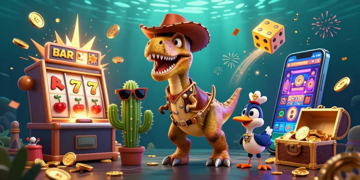 Engage with socolives as T-Rex and friends celebrate big casino wins amid vibrant gambling themes.