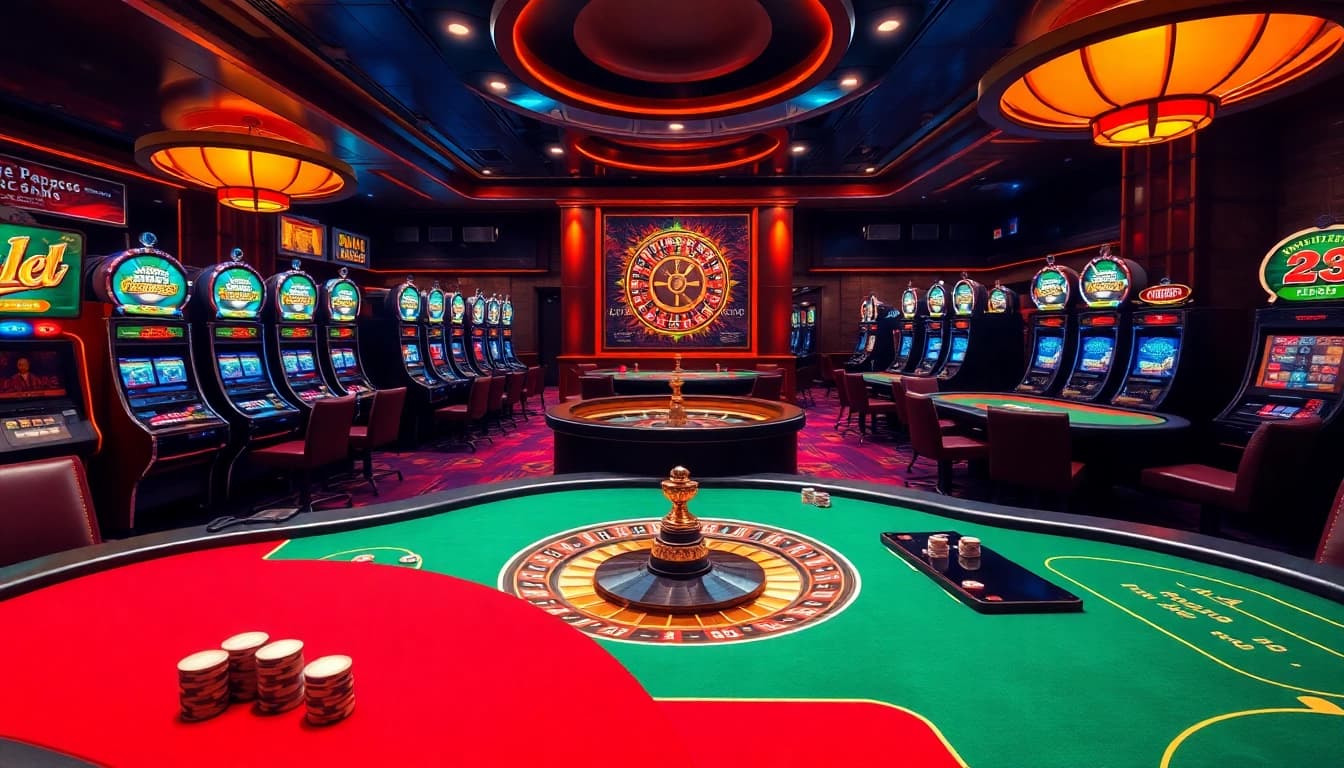 Experience the thrill of a luxurious casino scene at hm88.con, featuring vibrant tables and high-stakes gameplay.