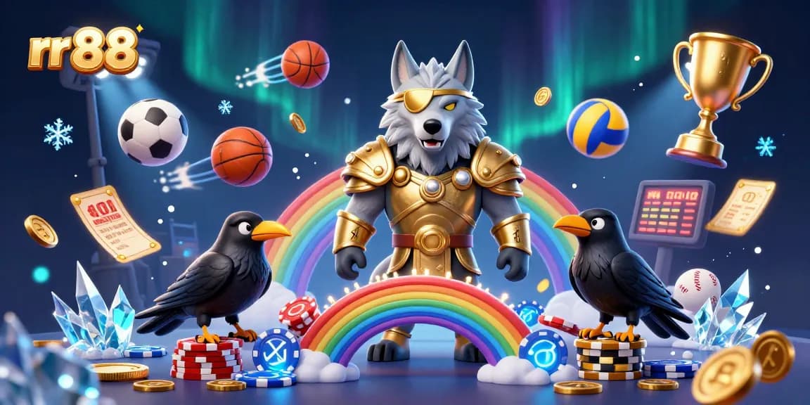 Win big with rr 88 as Odin and his ravens guard the casino chips and sports elements in an epic gaming scene.