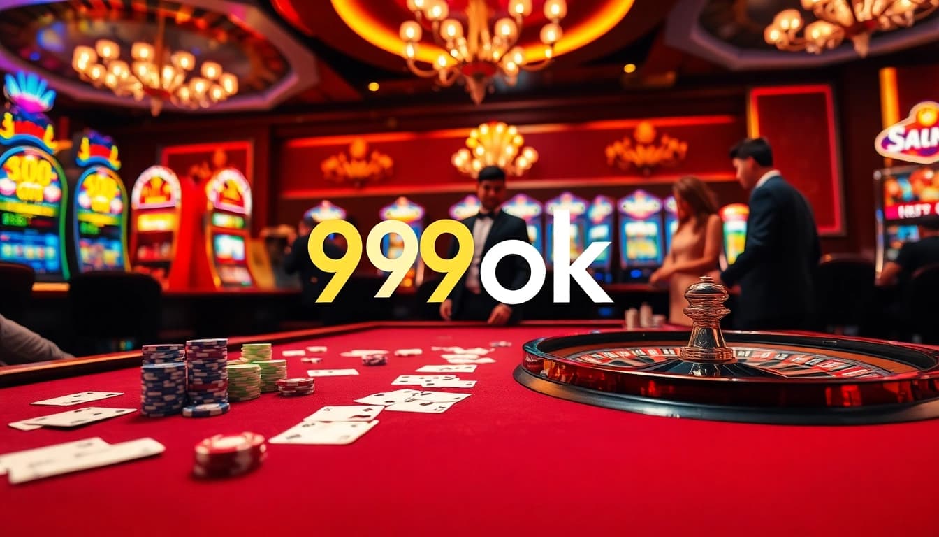Players enjoying an exciting game session at 99ok casino table with vibrant colors and poker chips.