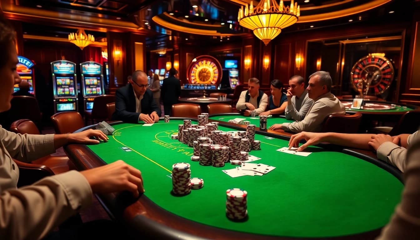 Players strategizing at a poker table in luxury at 88XX Casino.