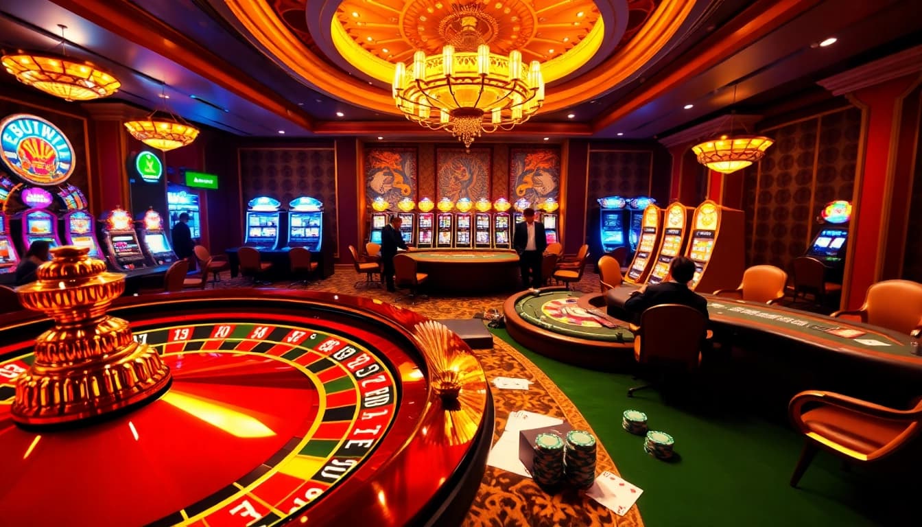 Experience the thrill of sunwin with vibrant casino tables, roulette wheels, and exciting gameplay.