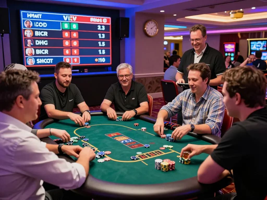 Exciting casino scene featuring diverse players enjoying the thrill of gambling while celebrating wins at the 789 Win poker table.