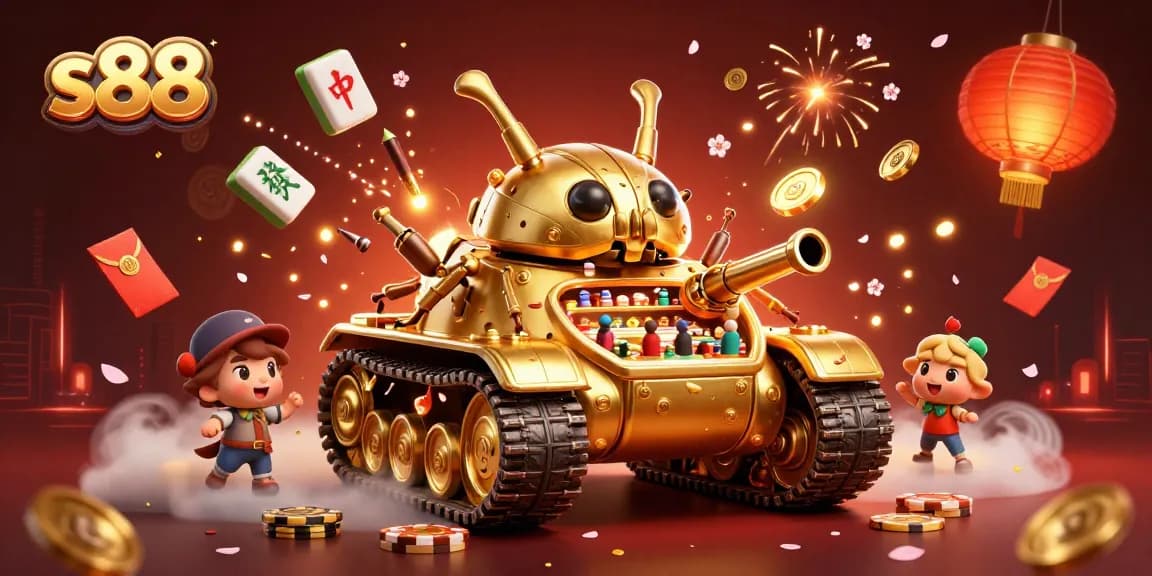 Experience the thrill of s88 with a vibrant 3D casino scene featuring a unique golden beetle tank.