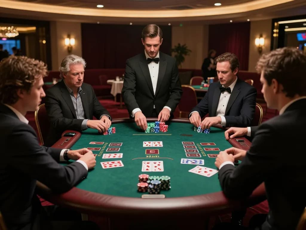 Engaging gameplay at a blackjack table with players focused on their hands in Sunwin's upscale gaming atmosphere