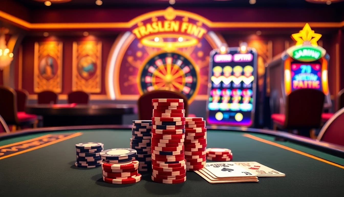 Engaging casino scene showcasing 7M-inspired poker chips, exciting roulette wheel, and vibrant slot machine.