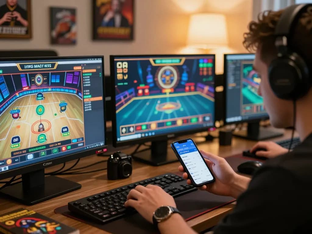 Engaging setup for online gaming with 1GOM app on screen, highlighting strategic betting.