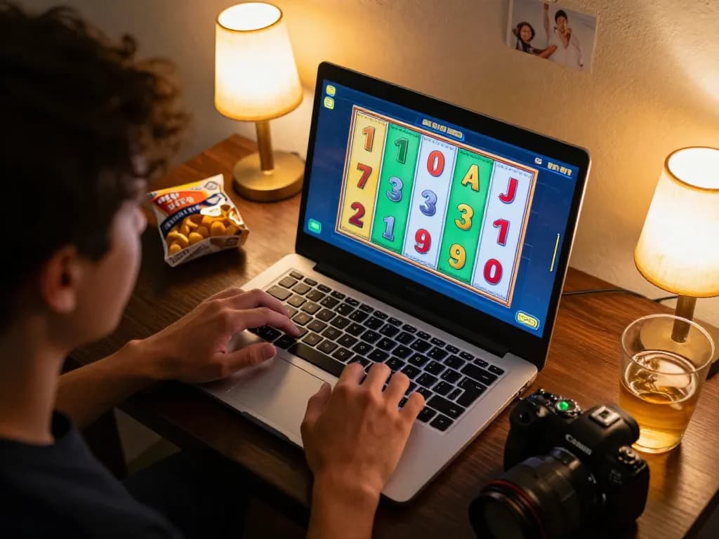 Engaged player spins reels on NOHU online slot game, vibrant graphics enhancing their gaming experience.