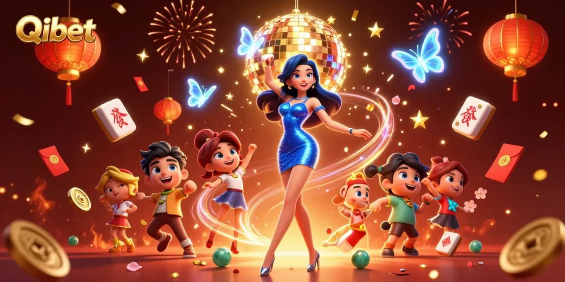 Experience the thrill of Qibet with vibrant 3D casino graphics and dynamic celebration elements.