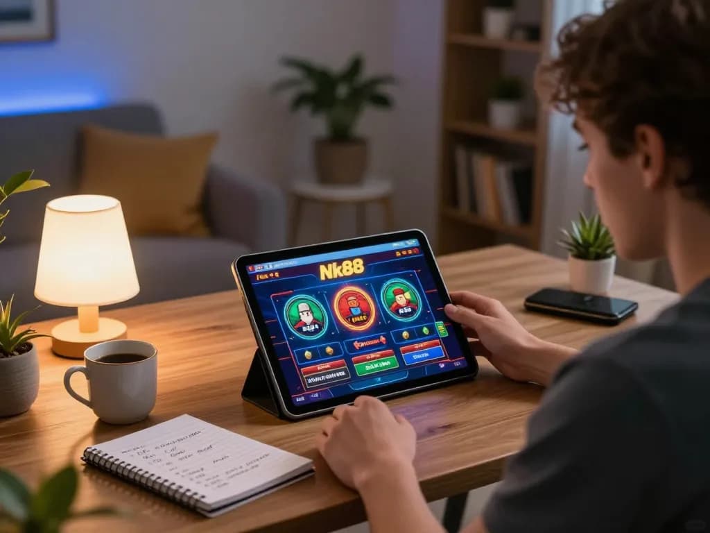Engaging gaming session on the Nk88 app with a player focusing on strategies and gameplay.