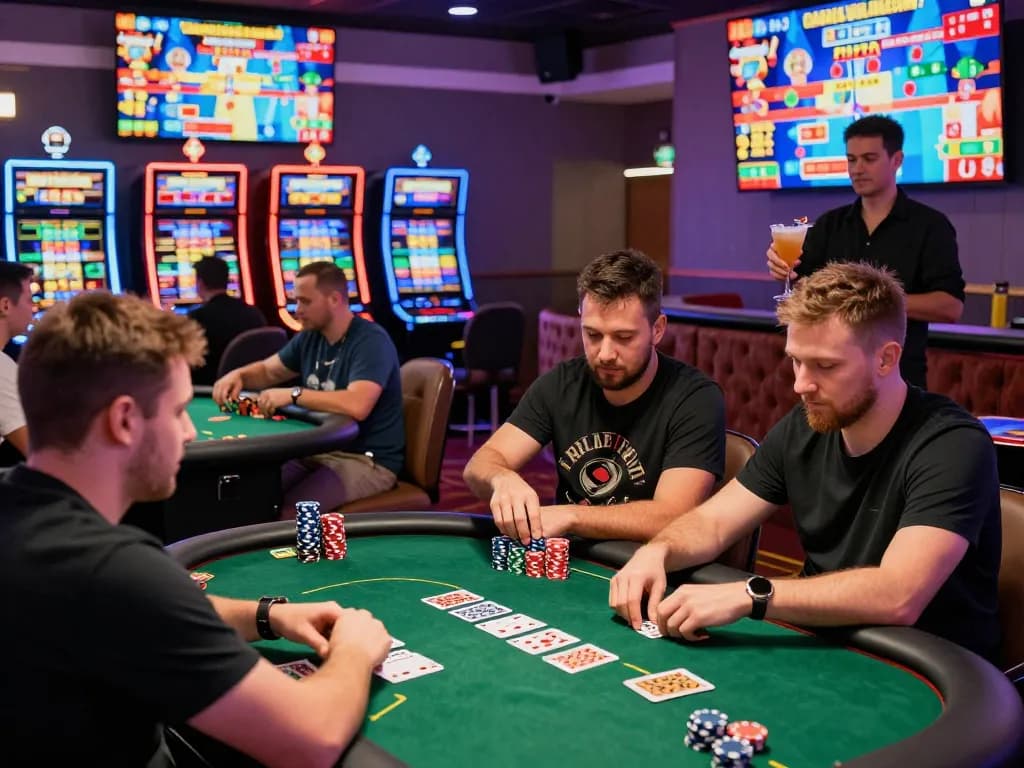 Players enjoying games at 789club's vibrant online casino environment with colorful lights and engaging atmosphere.