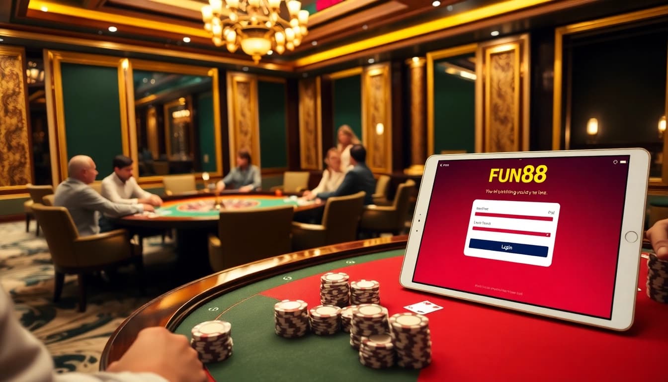 Experience the excitement of fun88 com login at a luxurious casino table with vibrant poker action.