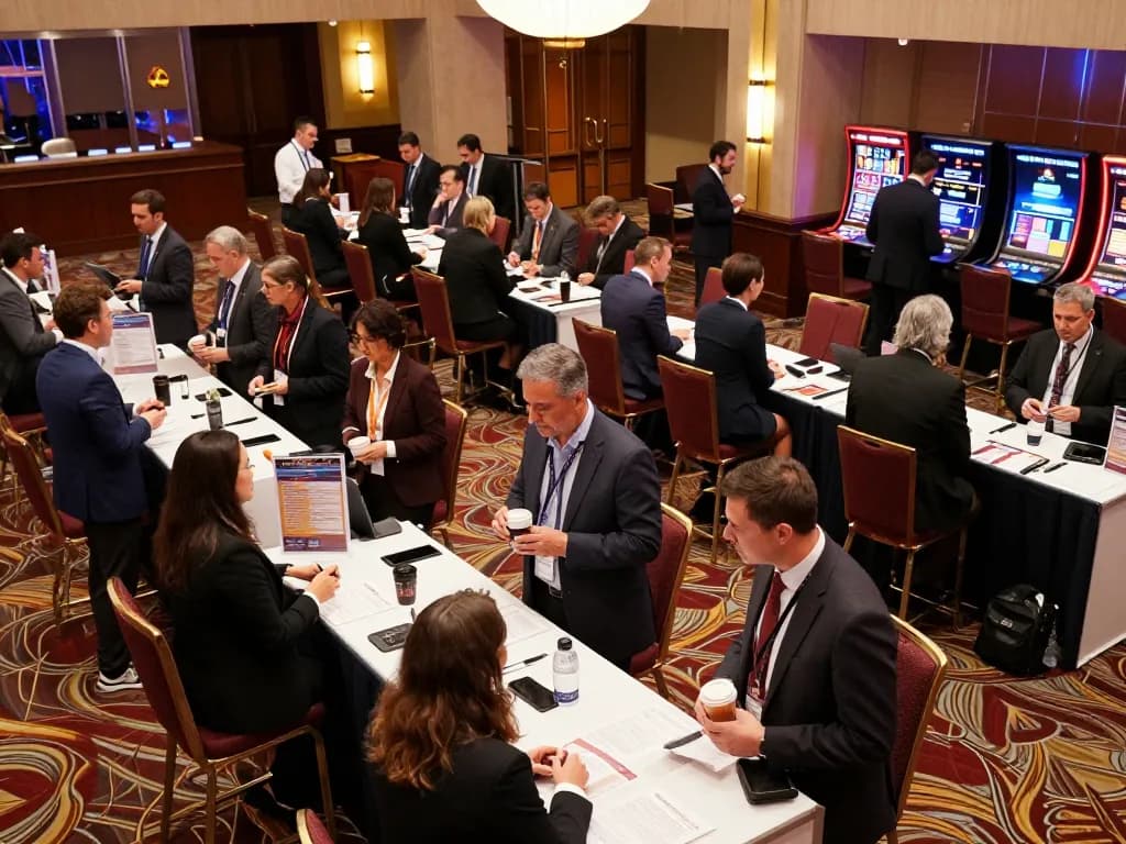 Job seekers networking at a recent job fair event in an upscale casino venue.