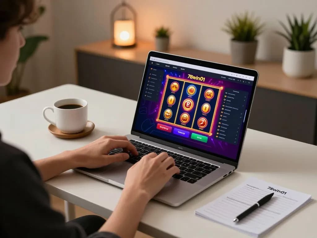 Engaging gaming session on 78win01 app with laptop displaying casino interface.