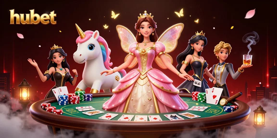 Engage in thrilling card play at hubet with glamorous characters in a vibrant casino scene.