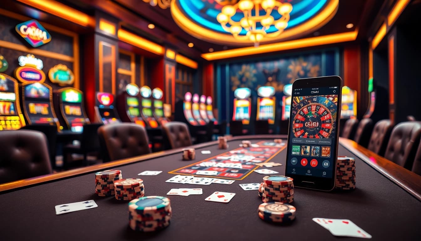 CK444 enhances your gaming experience with vibrant casino visuals, featuring tables and slot machines.