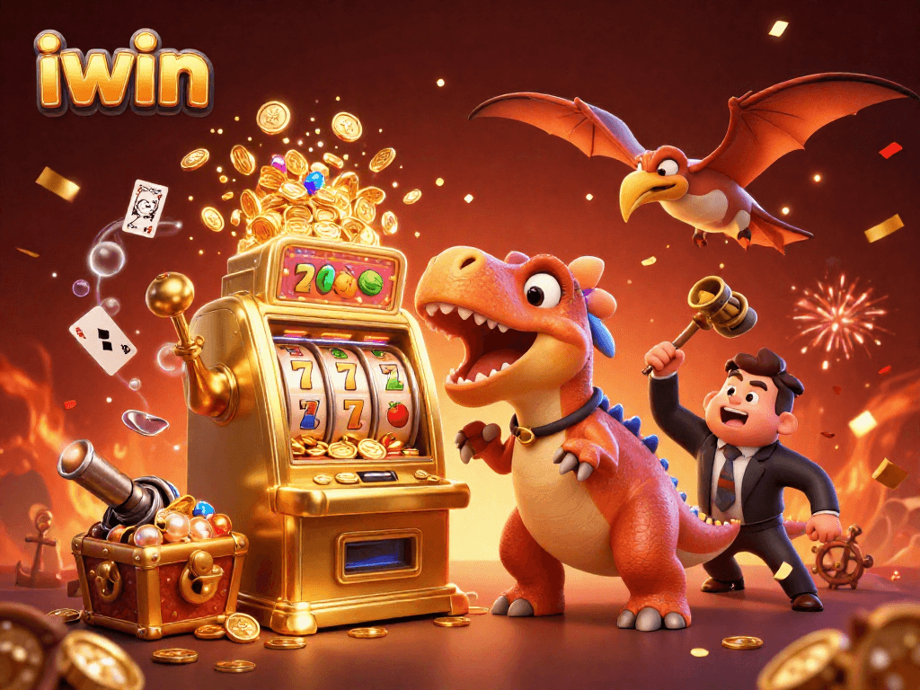 iwin casino illustration of pachycephalosaurus winning jackpots, vibrant confetti and dynamic gameplay