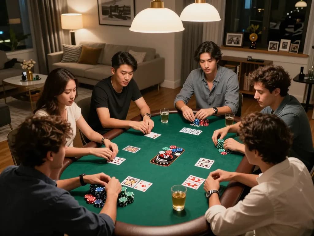 Players enjoying a thrilling poker night at home, showcasing the vibrant spirit of 8day gaming.