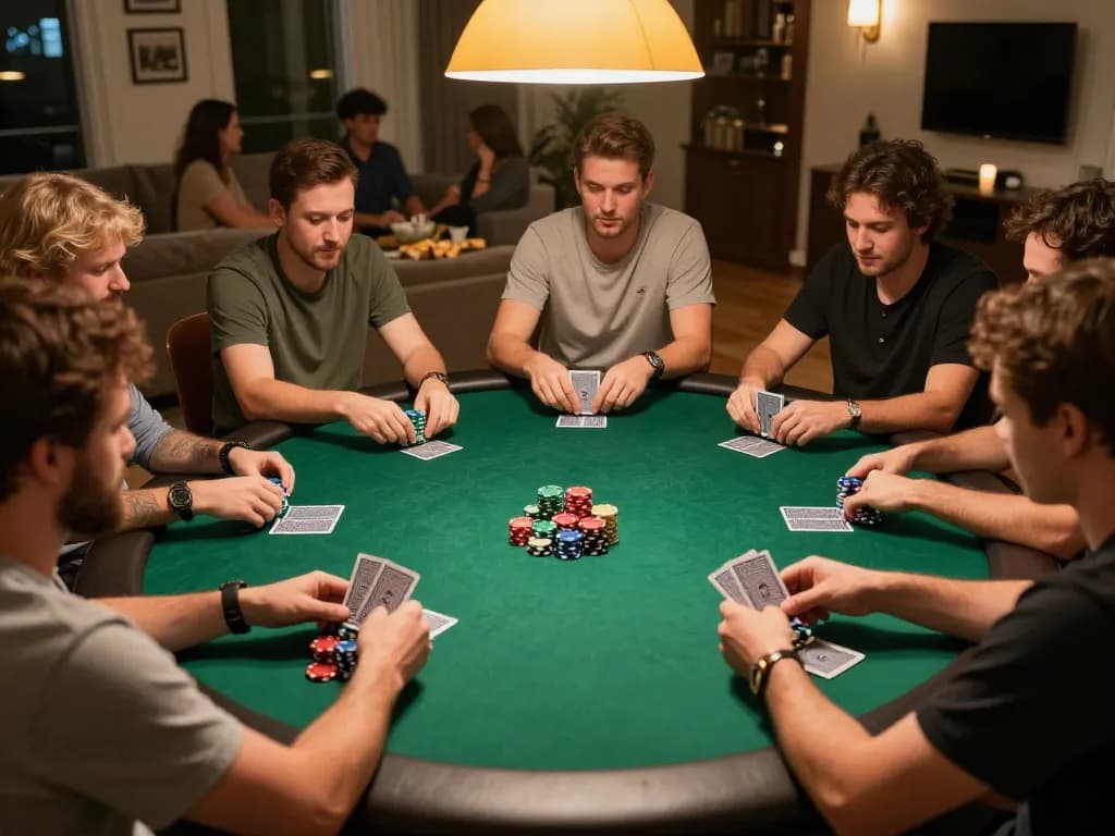 Engaged players strategizing during a poker game while using okking app for betting insights.