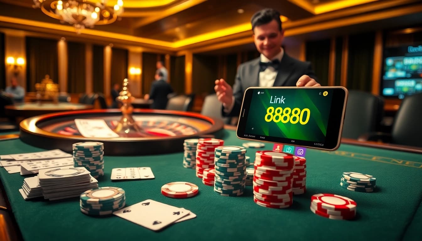 Experience the excitement of online gaming with Link 888new at a thrilling casino scene.