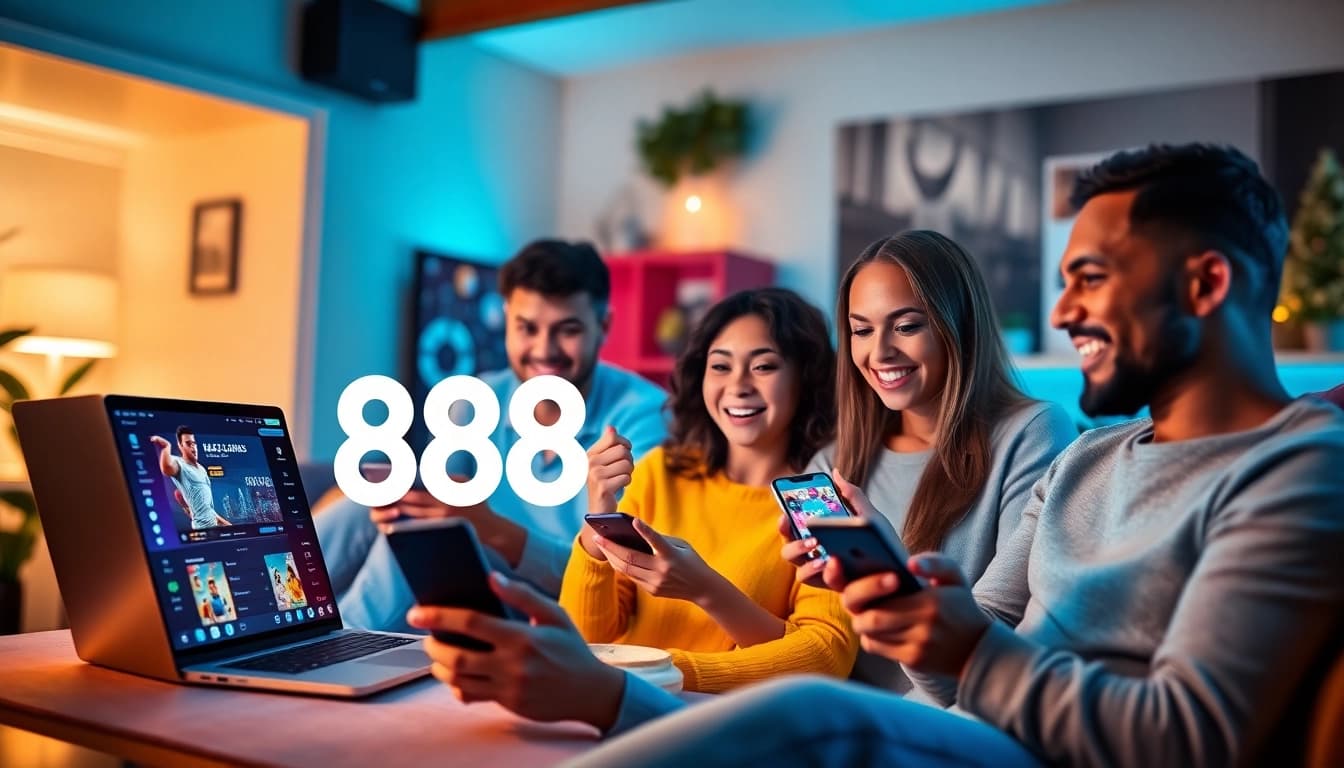 Engaging online betting experience with 888b.bet showcasing players and vibrant interfaces.