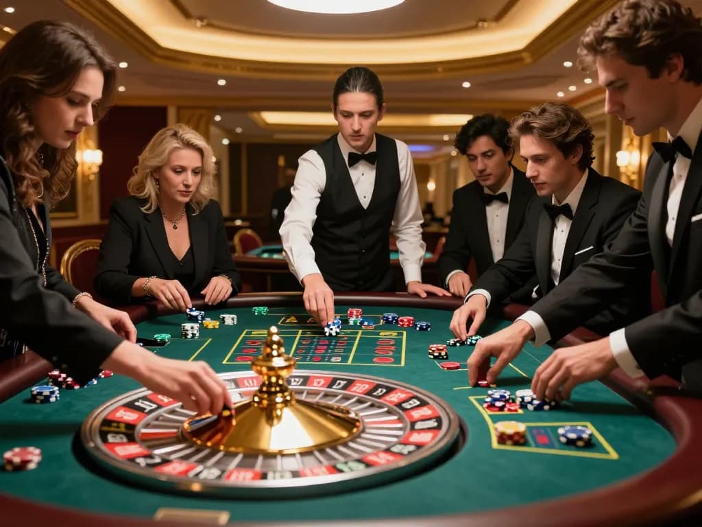 Players engage in thrilling roulette gameplay at a casino with chips and excitement, highlighting DA88.
