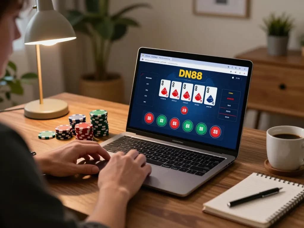 Engaging home poker gameplay on the trang chủ DN88 platform, showcasing focused player interaction.