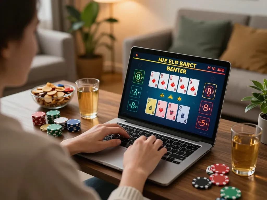 Engaging in live dealer blackjack at TG88 using laptop in a cozy home setup