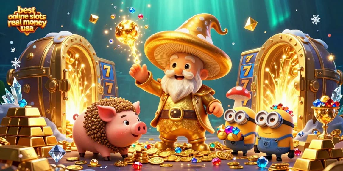 Experience the best online slots real money USA in an enchanting treasure scene with magic, gems, and riches.