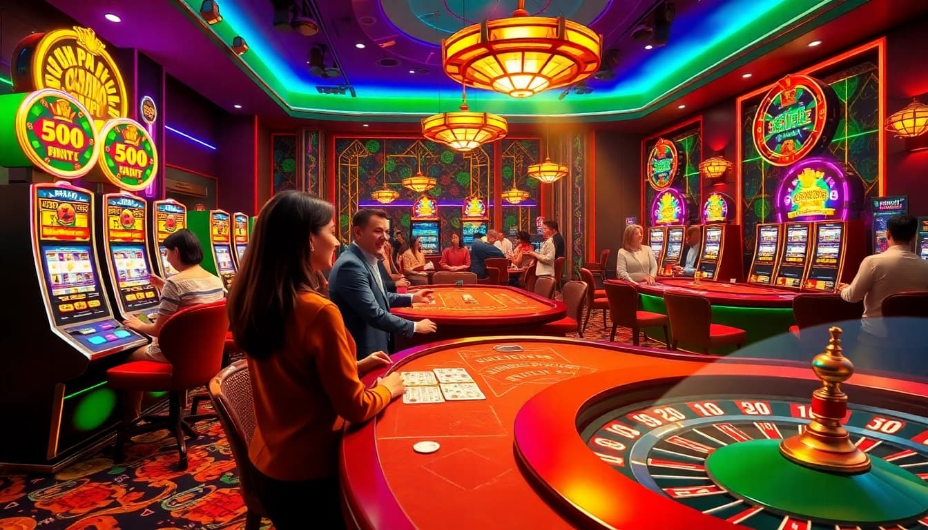 NỔ HŨ 123GA captivates players in an immersive online casino scene, showcasing thrilling slot machines and lively interactions.