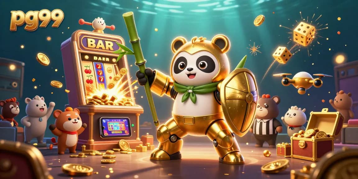 Experience the excitement of pg99 with dynamic casino visuals featuring a golden panda and vibrant jackpots.