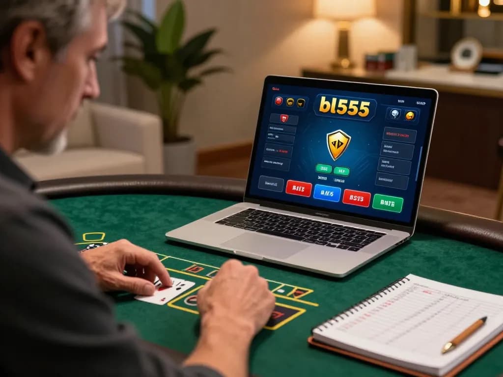 Player strategizing in a blackjack game on bl555 with focused expressions and betting notes.