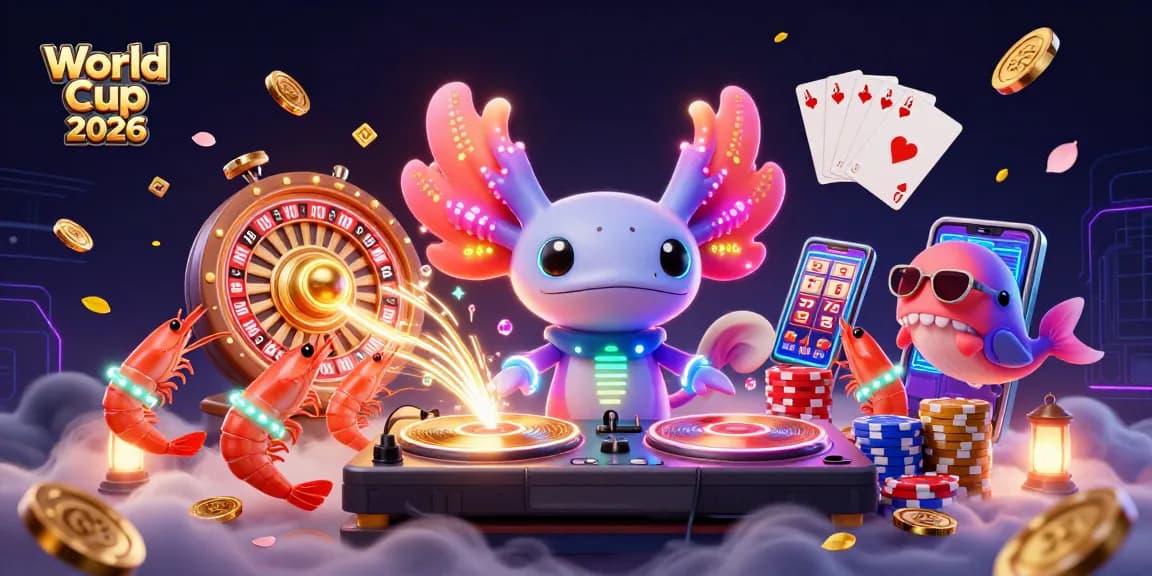 Experience the excitement of World Cup 2026 with vibrant gaming action, golden coins, and colorful characters.